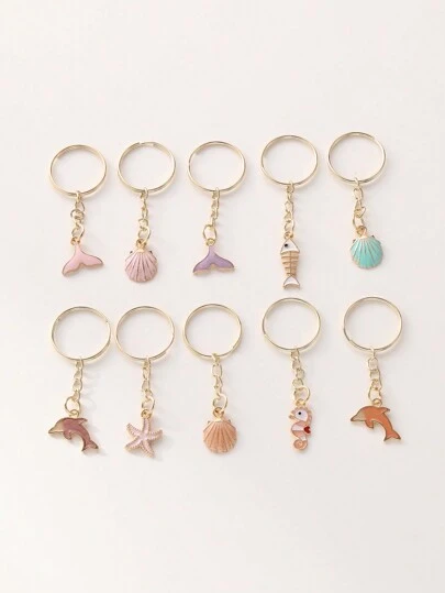 6/7/8/9/10/12/13件装合金钥匙扣，适合返校季、情人节礼物、背包装饰