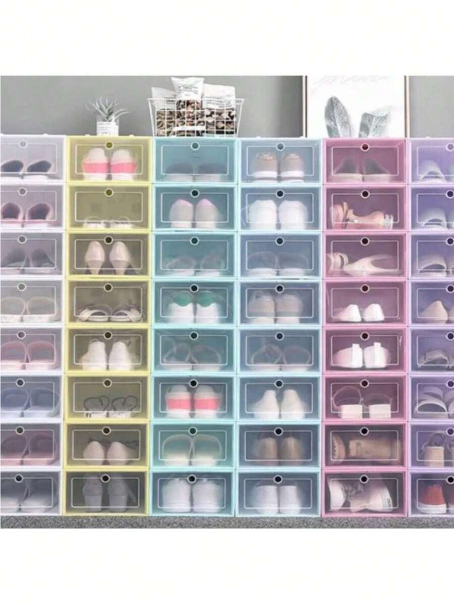 Paquete de 20 Cajas para Zapatos Apilable Transparente, Zapatera Organizador a Prueba de Polvo, Zapatero con Solapa Transparente, Caja Zapatera Puede Utilizarse por Separado, Ahorro de Espacio - Multicolor - Ver 1
