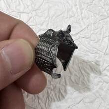 1pc Black Bat Ring For Hip-Hop Style Lovers, Adjustable Open Ring For Both Men And Women - Black - View 4