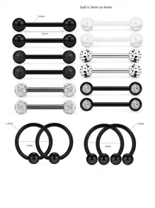16 Piezas Barras De Pezón Anillos De Barra De Perforación Del Pezón De Acero Inoxidable Anillos De Lengua Cubic Zirconia Minorista De Pezón Joyería De Piercings Corporales 14 Gauge