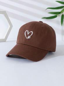 1pc Valentine'S Day Vintage Baseball Cap Unisex Adjustable Embroidered Casual Low-Key Peaked Cap With Heart Pattern - Coffee Brown - View 9