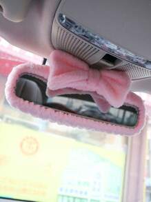 1pc Pink Car Interior Rearview Mirror Bow Knot Decoration Cover Cute General Motors Reverse Mirror Protective Cover - Pink - View 6