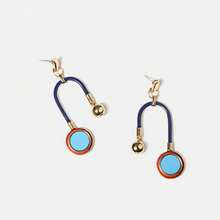1pair European & American Style Asymmetrical Asymmetric Acrylic Dangle Earrings With Oil Drop & Colorful Geometric Round Shape Design For Women - Multicolor - View 3