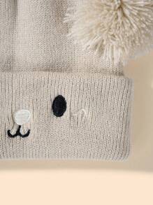 1 Pieza Unisex Gorro De Lana Con Diseño De Pompones Y Osos Estilo Y2k Para Niños Y Bebés, Gorro Tejido Para Exteriores, Gorro Cálido De Invierno Adecuado Para Viajes Diarios