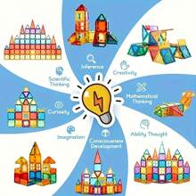 Marphy 37/61pcs Magnetic Ceramic Tiles, Colorful Magnetic Building Blocks Set, Unique Transparent 3D Magnetic Tiles, Preschool Magnetic Construction Toys