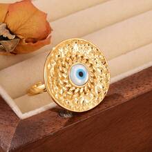 1pc Copper Plated 18k Metal Style Evil Eye Ring For Couples, Dating, Party, Gift - Open Ring - View 2