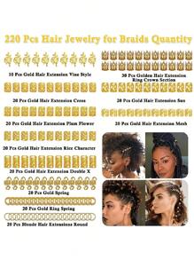 Cecillia 假发 220 件银色和金色发饰，辫子用 Loc 珠宝，女士发饰，辫子用金属发环袖口配饰，发辫珠装饰波西米亚风，金色头饰