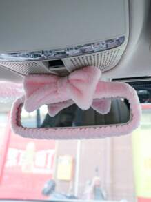 1pc Pink Car Interior Rearview Mirror Bow Knot Decoration Cover Cute General Motors Reverse Mirror Protective Cover - Pink - View 2