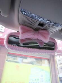 1pc Pink Car Interior Rearview Mirror Bow Knot Decoration Cover Cute General Motors Reverse Mirror Protective Cover - Pink - View 1