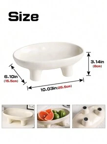 陶瓷水果收納盤，圓形/橢圓形，素面/兔子設計，適用於家庭廚房水果、乾果、糖果和零食收納。 - 米色 - 查看 5