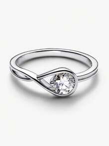 1pc Simple & Compact Cubic Zirconia Engagement Ring, Suitable For Women, Ideal For Valentine's Day, Wedding, Proposal