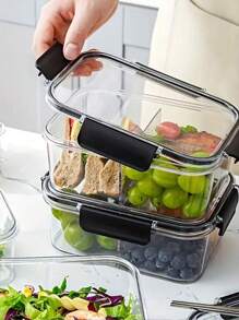 1 szt. Plastikowy, ulepszony, zamykany na klamrę, przezroczysty pojemnik na żywność, sałatkę, owoce, PET, bento, z pokrywką, oddzielny pojemnik na chrupiące produkty, odpowiedni dla dorosłych i dzieci, do restauracji, lunch box, bento box, do lodówki, do przechowywania i konserwacji, szczelnie zamknięty, z pokrywką