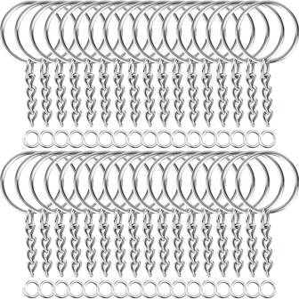 100pcs/Set Keychain Production Supplies Kit With 50 Chain Keychains And 50 Jump Rings, Keychain Set Keychain Accessories Loose For Keychain Production DIY Crafts Small Business Supplies Gift Souvenir Car Accessories Bag Charm School