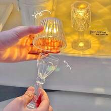 1pc Vintage Acrylic Decorative Lamp Imitation Glass Table Atmosphere Lamp Electronic Night Lamp European Style Modern Desk Lamp Design Home Decor Lamp - Transparent D Type - View 6