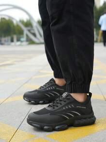 Men's Safety Shoes With Steel Toe Cap, Front Tie Closure, Lightweight, Breathable, Slip-Resistant, For Work - Black - View 5