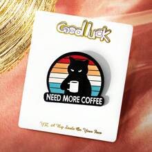 1只黑貓合金胸針,飲用咖啡時需要更多咖啡,日常服裝背包飾品適用於男女青年,配有紙板包裝,適合送給朋友 - 動物 - 查看 1