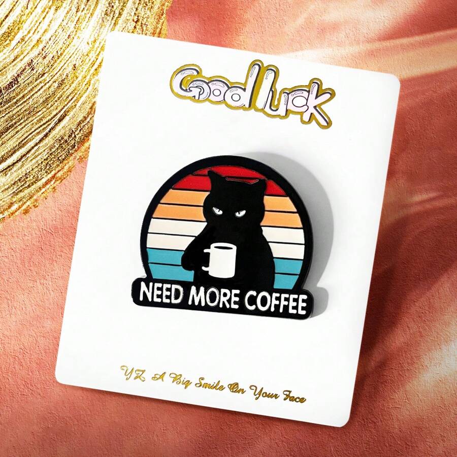 1只黑貓合金胸針,飲用咖啡時需要更多咖啡,日常服裝背包飾品適用於男女青年,配有紙板包裝,適合送給朋友 - 動物 - 查看 1