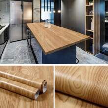 1 Rollo de Papel Tapiz de Textura de Madera, Diseño Realista y Sencillo para Decoración del Hogar - Albaricoque - Ver 3