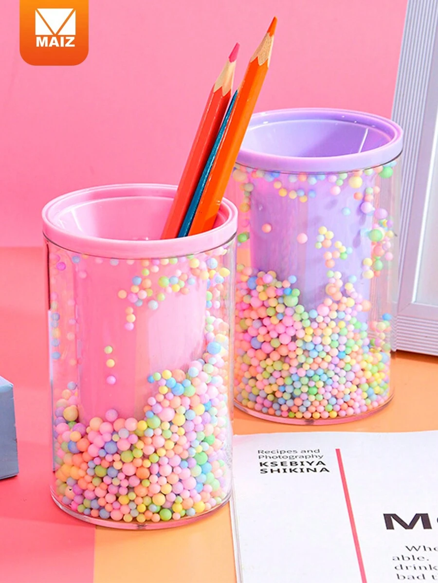 Pencil Holder With Colored Balls - Purple - View 1