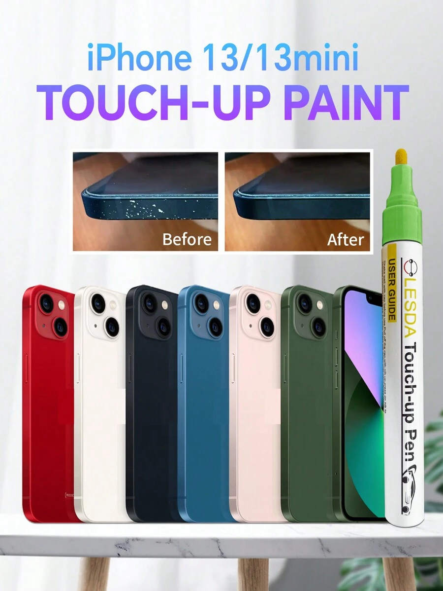 Touch Up Paint Compatible With IPhone(13/13mini Red), Iphones Touch Up Paint Pen, Two-In-One Scratch Remover For Deep Scratches, Special-Purpose Repair Paint Pen Universal Color Optional Compatible With IPhone (1 Pack) - Red - View 1