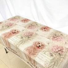 1個/袋具有復古狗派對主題的一次性桌布,以狗、花朵、英文“生日快樂”圖案作為生日派對的裝飾,pe塑料矩形地布裝飾野餐生日派對。 - 彩色 - 查看 3