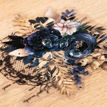 30入組蕾絲,花朵,數字主題寵物裝飾貼紙,適用於日誌,剪貼簿,diy手工藝及文具創意 - 藏蓝色 - 查看 3