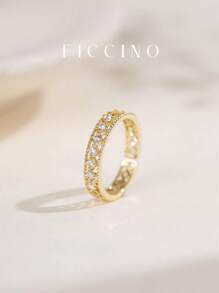 Ficcino女士微鑲方晶鑽中空網狀可調戒指,鍍金,附珠寶盒,週年紀念禮物