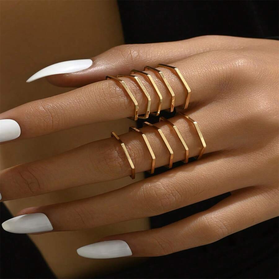 10 cái/bộ Châu Âu và Châu Mỹ Xu Hướng Thời Trang Bộ nhẫn - Vàng - Xem 1