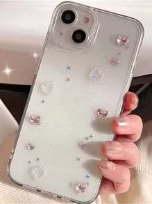 Capa de Diamante 3D em Forma de Borboleta Rosa de Luxo, Compatível com iPhone 16, 15, 14, 13, 12, 11 Pro Max Plus, Lente Protegida, Ins Epóxi Brilhante, Capa Macia Transparente, À Prova d'Água, à Prova de Choques, Resistente a Arranhões - Borboleta - Visão 1