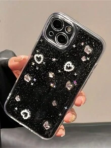 Capa de Diamante 3D em Forma de Borboleta Rosa de Luxo, Compatível com iPhone 16, 15, 14, 13, 12, 11 Pro Max Plus, Lente Protegida, Ins Epóxi Brilhante, Capa Macia Transparente, À Prova d'Água, à Prova de Choques, Resistente a Arranhões - Borboleta - Visão 2