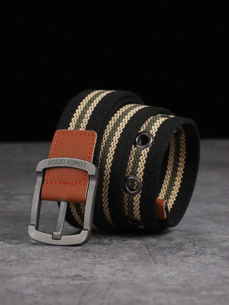 1條男女通用帆布腰帶,帶扣針對休閒、工作服和韓版時尚等不同搭配風格,適用於戶外活動 - 黑與白 - 查看 1