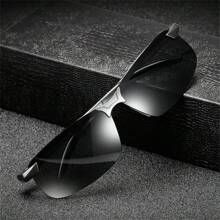 1pc Men's Semi-Rimless Sunglasses Simple Design For Cycling And Drive In Day & Night, And Fishing Night Vision Glasses As Couples' Gifts - Multicolor - View 4