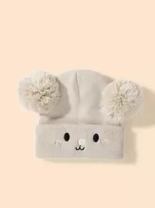 1 Pieza Unisex Gorro De Lana Con Diseño De Pompones Y Osos Estilo Y2k Para Niños Y Bebés, Gorro Tejido Para Exteriores, Gorro Cálido De Invierno Adecuado Para Viajes Diarios