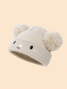 1 Pieza Unisex Gorro De Lana Con Diseño De Pompones Y Osos Estilo Y2k Para Niños Y Bebés, Gorro Tejido Para Exteriores, Gorro Cálido De Invierno Adecuado Para Viajes Diarios