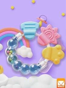 Mordedor De Silicona Para Bebé Juguete Para Masticar Con Sonajero - Azul - Ver 1