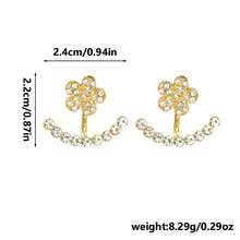 1pair Elegant & Flower Shaped Rhinestone Decor Earrings With Unique Design - Gold - View 5