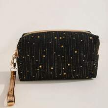 Black Portable Cosmetic Pouch For Women - Travel-Friendly Toiletry Organizer Bag Glitter Elegant Classy Makeup Storage Minimalist - Black - View 1