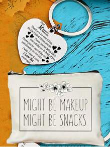 2入組字母圖案鑰匙扣和簡約字母印花拉鍊袋子,拉鍊多功能收納袋便攜式化妝袋,鋼鑰扣鑰匙扣送禮物媽媽袋飾物配件,化妝用品洗浴用品便攜手提式的袋子,時尚簡約風格的女性友誼禮物,適用於旅行、日常通勤、商務旅行化妝袋,化妝工具禮物情人節 - 白色 - 查看 2