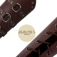 2pcs/Set Shiny Medieval Knight Pu Leather Arm Guard & Viking Leather Arm Guard, Retro Accessory For Renaissance Drama Character Cosplay - Brown - View 4