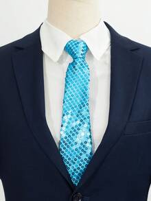 1條藍色閃亮裝飾時尚拉鍊領帶,適合學校和日常穿著,還適合於新年、表演和派對,營造節日氛圍,精選假日禮物 - 薄荷藍 - 查看 5