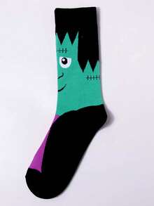 4雙男士ins潮街風嘻哈綠人印花長筒襪,情侶款式,尺寸35-43 - 彩色 - 查看 2