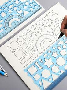 适用于小学生的多功能尺子套装，批发几何绘图绘画尺子套装，可变形尺子 - 黃色 - 查看 3