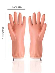 1pair Winter Household Pvc Latex Gloves With Lining, Waterproof, Durable, Suitable For Kitchen Cleaning, Dishwashing And Laundry - Pink - View 2