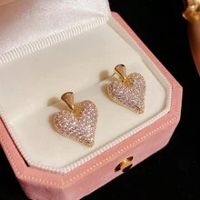 1 Pair S925 Silver Pin Heart-Shaped Full Diamond Pendant Earrings For Women - Heart Shaped Earrings - View 3