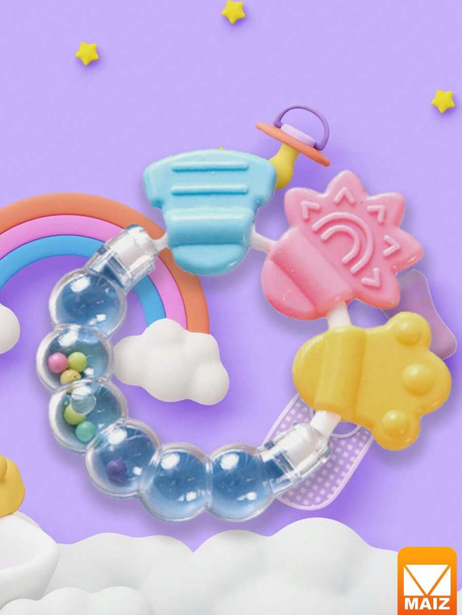 Baby Silicone Teether Chew Toy With Rattle - Pink - View 1