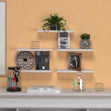 Conjunto Prateleiras simples Retas 5 Peças Organizadoras Porta Livros Retratos Decorativo Sala Escritório MDF - Branco - Visão 2