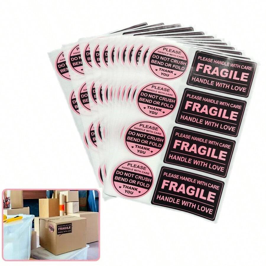 80pcs Fragile Stickers For Shipping Packages And Boxes, Handle With Care Labels, Fragile Keep Dry Stickers In Pink And Black - Multicolor - View 1