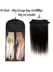 1set Waterproof And Dust-Proof Wig Storage Bag With Hook Clip Simple Zipper Hanging Wig Storage Bag, Lightweight Dustproof Bag For Travel, Simple Portable Bag For Professional Hair Extensions - Black - View 1
