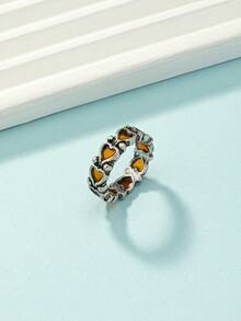 1只別緻迷人的復古空心搪瓷心形金屬合金戒指,適合情人節或日常佩戴的女性 - 黑色 - 查看 4