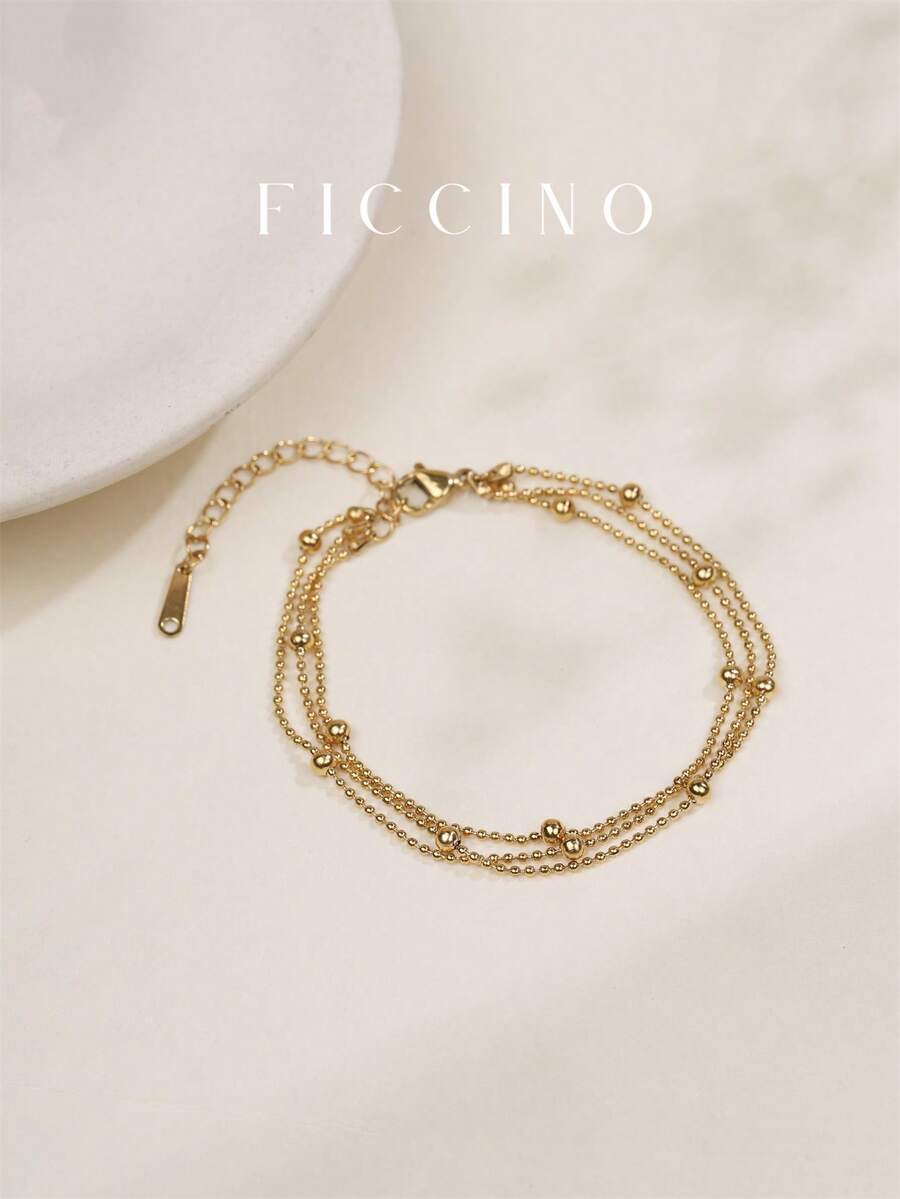 FICCINO 串珠鏈鍍金鈦手鐲,可調整日常佩戴和疊搭,適用於女性多種場合 - 989b - 查看 1